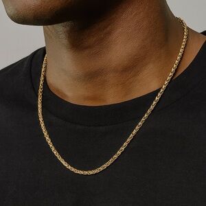 22 inch 3mm 18k Gold Plated Stainless Steel Wheat Chain Men’s Necklace